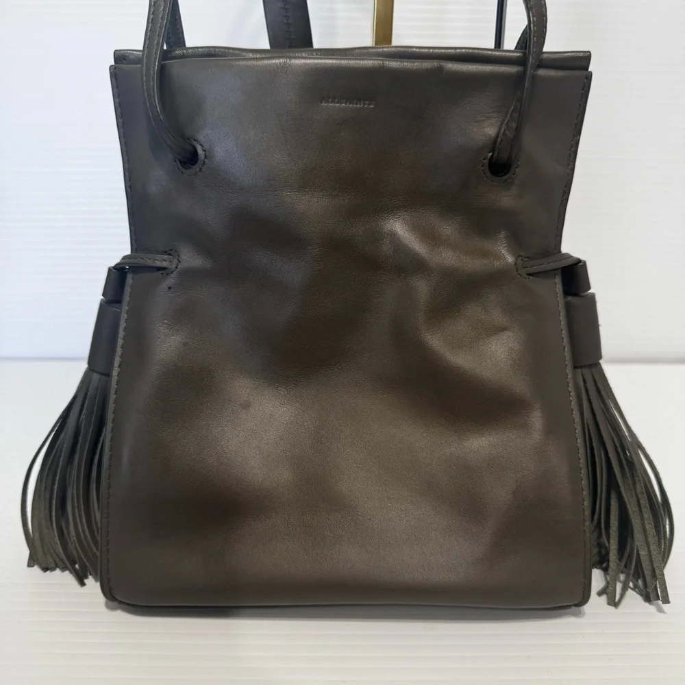 All Saints Freedom Dark Gray Mini Tassel Bucket Bag - Picture 5 of 16